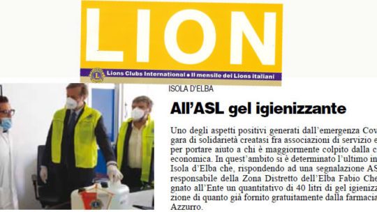 Lions Club Isola d’Elba, consegnata alla ASL fornitura di gel igienizzante