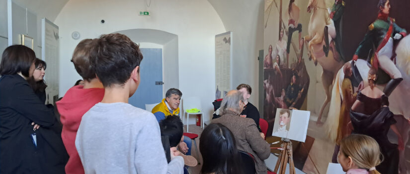 Studenti a lezione di pittura dal maestro Luciano Regoli